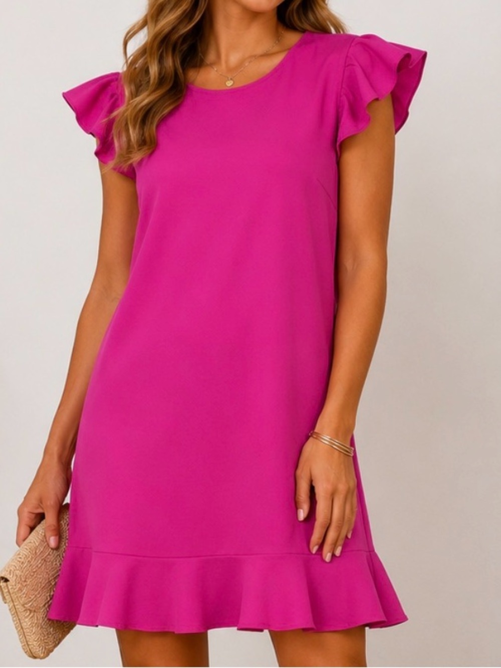 TCEC Fuchsia Ruffle Sleeve Shift Dress | Size Large | EUC
